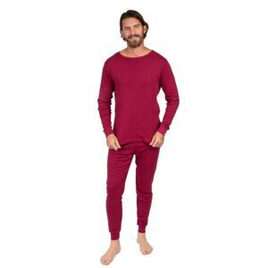 LEVERET -  Mens Two Piece Cotton Pajamas Solid Maroon Maroon